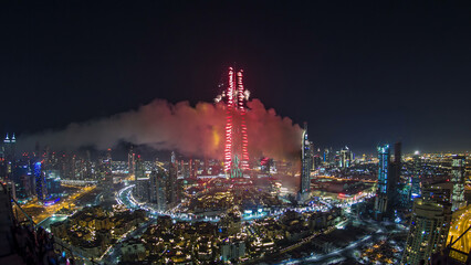 Dubai Burj Khalifa New Year fireworks celebration timelapse and the Fire accident at Dubai, UAE.
