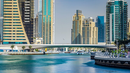 Dubai Marina modern towers in Dubai at day time timelapse