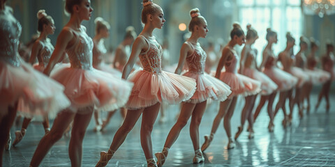 A performing junior ballet dancer exudes elegance and beauty on stage with graceful movements.