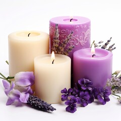 Obraz na płótnie Canvas Beautiful Floral Scented Candles isolated on white background