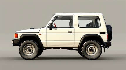 Side view of a generic 4x4 off-road vehicle. The car is white and has a black bumper and black...
