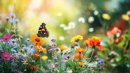 Keuken spatwand met foto A lively butterfly garden, with colorful butterflies fluttering around flowers, adding a touch of nature to the spring landscape © Muhammad Zeeshan
