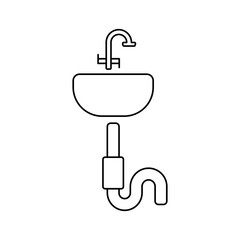 Washbasin linear editable vector icon. Outline of a hand washer vector logo. Interior bathroom furniture vector. Simple style hand wash basin.