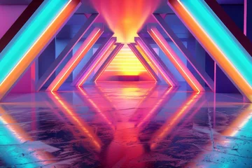 Foto op Canvas Futuristic Abstract Artwork with Geometric Shapes and Neon Colors, 3D Rendering © furyon