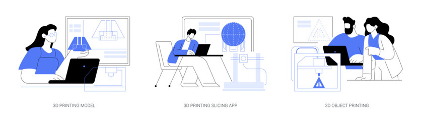 3D printing process isolated cartoon vector illustrations se