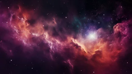 Foto op Aluminium Vibrant cosmic nebula in starry night sky supernova universe astronomy wallpaper © Aliaksandra