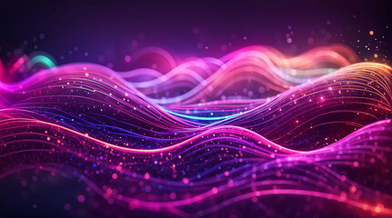 purple pink digital glitter light shine neon lines waves particle lights flowing