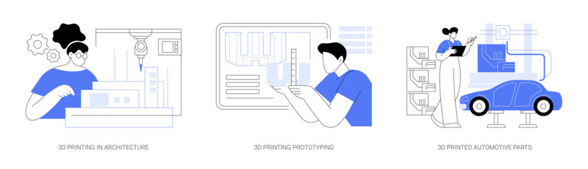 3D printing in business isolated cartoon vector illustrations se - obrazy, fototapety, plakaty