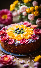 cake with cream and flowers