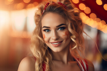 Fototapeta premium Horror circus actor performer clown fun time children fair Generative AI funny and freaky face expression