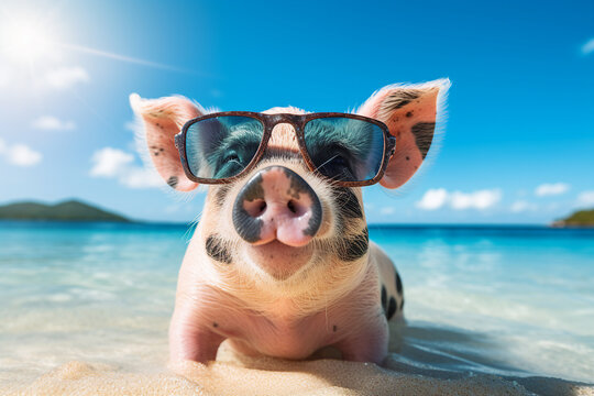 Funny animal on summer vacation enjoying tropical resort generative AI