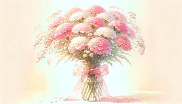 Watercolor of Rodgersia Flowers in Vase