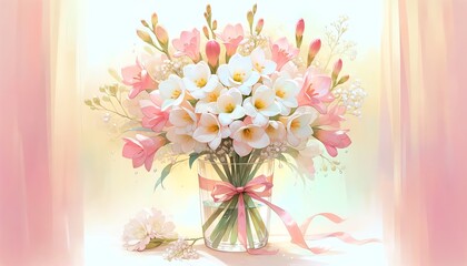 Watercolor of Tuberose Flowers in Vase