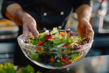 Diners marvel at the presentation as the chef brings out salads in clear glass bowls from the upscale restaurant's kitchen