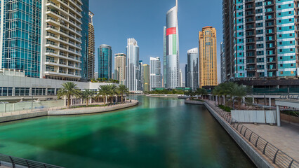 Fototapeta na wymiar Residential buildings in Jumeirah Lake Towers timelapse in Dubai, UAE.