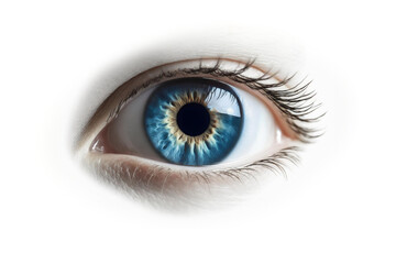 Human eye on transparent background. Cut out blue human eye. illustration.