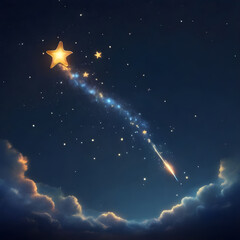 Obraz na płótnie Canvas Happy shooting star in the night sky. Make a wish
