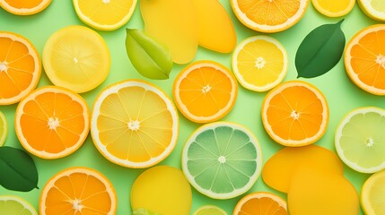 A refreshing citrus-inspired gradient palette, featuring zesty oranges, tangy yellows, and vibrant greens, ideal for lively graphic resources and illustrations.