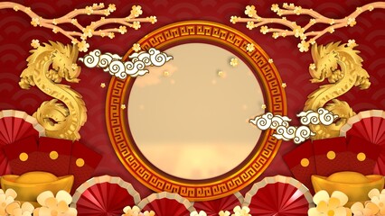 Happy chinese new year for space for message Isolated in background. 3D illustration, 3D rendering	
