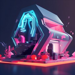 Low Poly Futuristic Neon 3D Rendering: A Geometric Concept of Illumination and Modern Design - obrazy, fototapety, plakaty