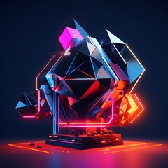 Futuristic Low Poly Neon 3D Rendering: A Dazzling Fusion of Geometry and Light - obrazy, fototapety, plakaty