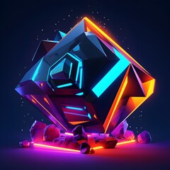 Low Poly Futuristic Neon Geometry in Vibrant 3D Rendering - obrazy, fototapety, plakaty