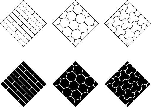 outline silhouette Block paving icon set