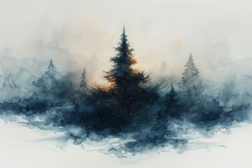 Christmas tree watercolour illustration with a white background