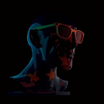 Virtual reality glasses on the head of the sculpture, trends and creativity, 3d render.