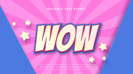 White pink and blue wow 3d editable text effect - font style