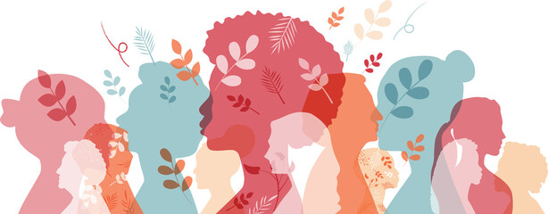 Women of different ethnicities together. Transparent background.