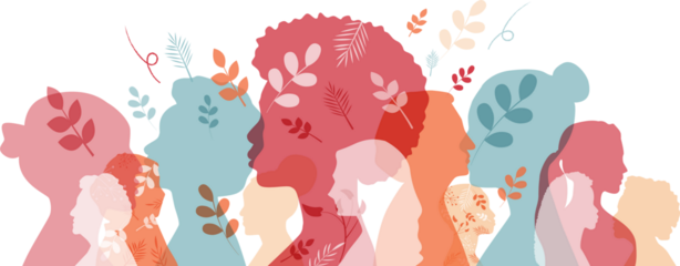 Women of different ethnicities together. Transparent background.