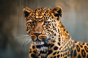 A close-up portrait capturing the intense gaze of a majestic leopard
