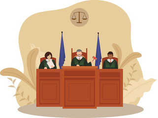 judges in a court of law vector illustration, trial of law