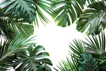 Lush Palm Leaves on White Background, Tropical Foliage Cut Out, 3D Rendering