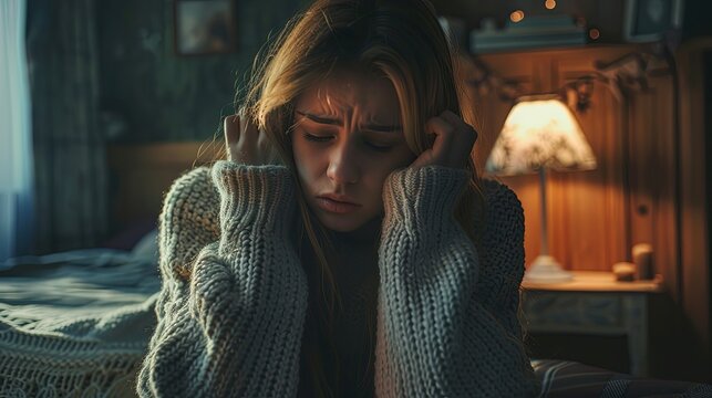 Panic attack in public place. Woman having panic disorder in city. Psychology, solitude, fear or mental health problems concept. Depressed sad person surrounded by young Woman Fear Scary Afraid room