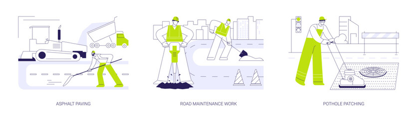 Road maintenance and repair abstract concept vector illustrations. - obrazy, fototapety, plakaty
