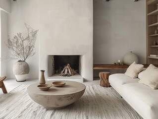 minimalist living room in beige