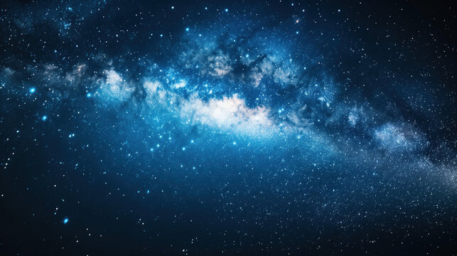 Blue Shiny Starry Sky and Milky Way Background