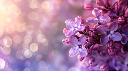 Delicate lilac flowers close-up with a soft bokeh background, symbolizing early summer bloom and the beauty of fragrant gardens. - obrazy, fototapety, plakaty