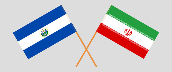Crossed flags of El Salvador and Iran. Official colors. Correct proportion