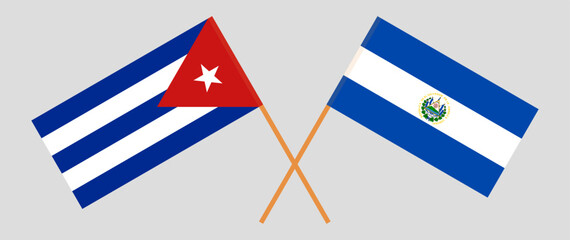 Crossed flags of Cuba and El Salvador. Official colors. Correct proportion