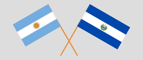 Crossed flags of Argentina and El Salvador. Official colors. Correct proportion
