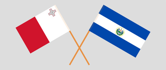 Crossed flags of Malta and El Salvador. Official colors. Correct proportion
