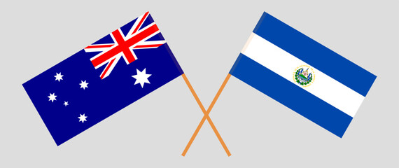 Crossed flags of Australia and El Salvador. Official colors. Correct proportion
