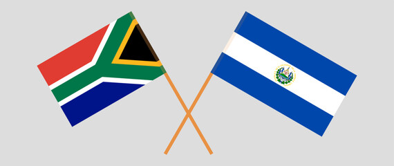 Crossed flags of South Africa and El Salvador. Official colors. Correct proportion