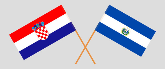 Crossed flags of Croatia and El Salvador. Official colors. Correct proportion
