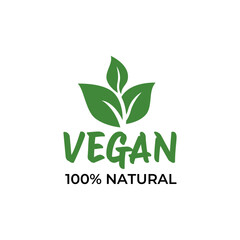Concept green vegan diet logo with leaf icon. Vector illustration isolated on white background