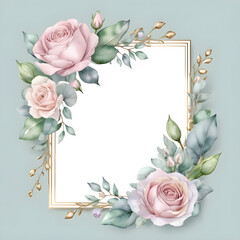 Decorative gold frame with roses. Decorative invitation template.