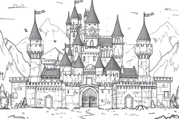 Obraz premium Royal Castle coloring page with lots of details